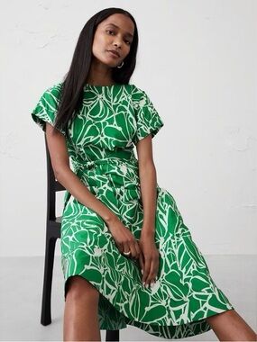 Banana Republic Green Floral Midi Dress Belted XS Cotton NWT